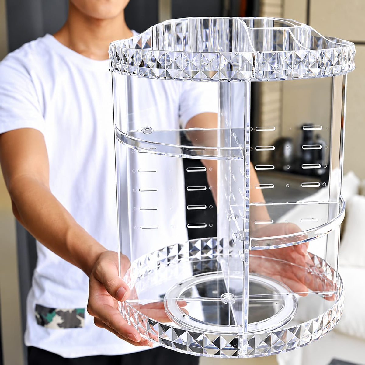 360° Rotatable Diamond Pattern Cosmetic Storage Box