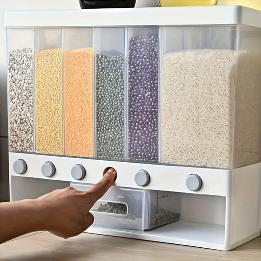 6 Grid Wall-Mounted Grain Dispenser – Sealed Dry Food & Cereal Storage Container