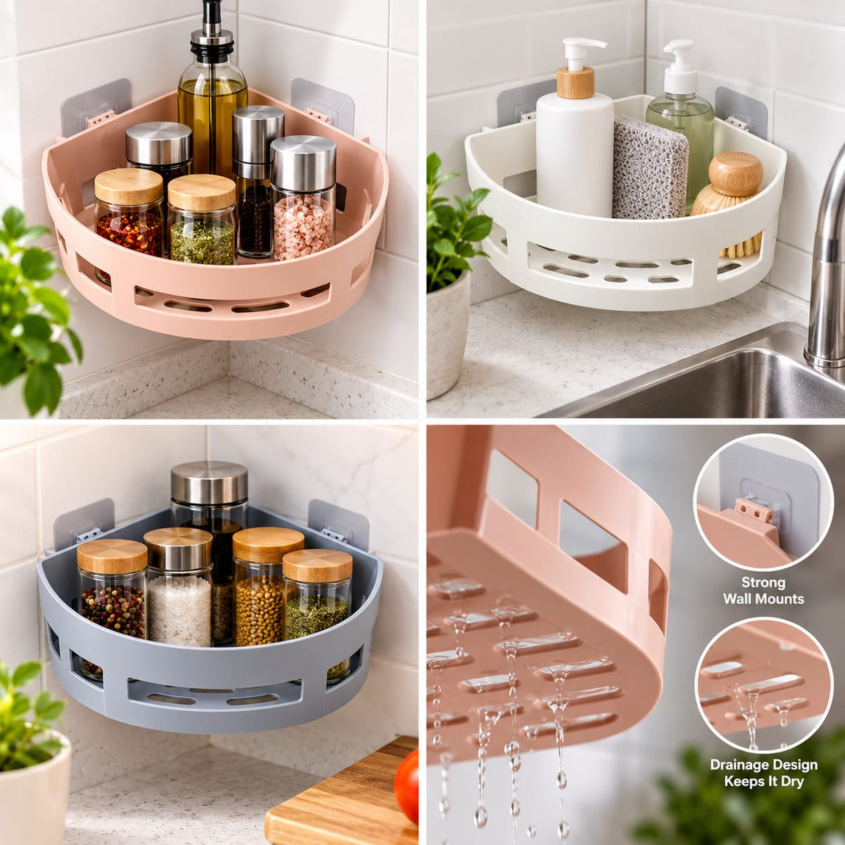 Wall-Mounted Corner Spice Rack Organizer