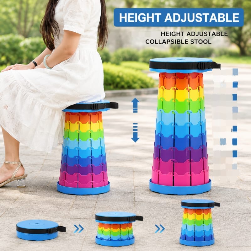 Portable Telescopic Folding Stool – Height-Adjustable Collapsible Rainbow Seat