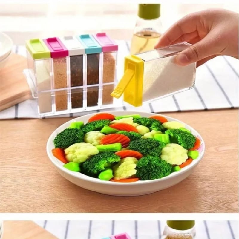 6-Piece Colorful Spice Container Set with Storage Crystal Tray