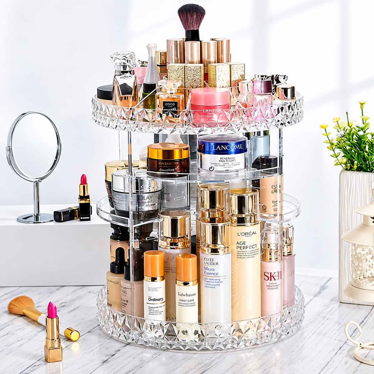 360° Rotatable Diamond Pattern Cosmetic Storage Box