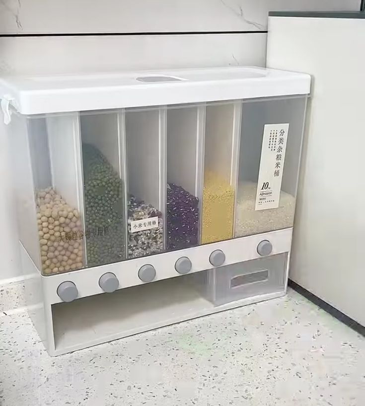 6 Grid Wall-Mounted Grain Dispenser – Sealed Dry Food & Cereal Storage Container