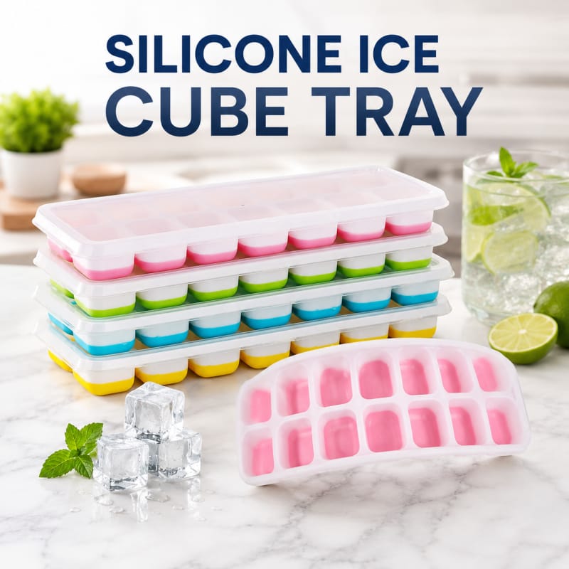 14-Grids Silicone Ice Cube Tray With Lid