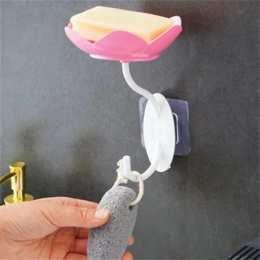 Lotus-Shaped Wall-Mounted Soap Holder with Hanging Hook