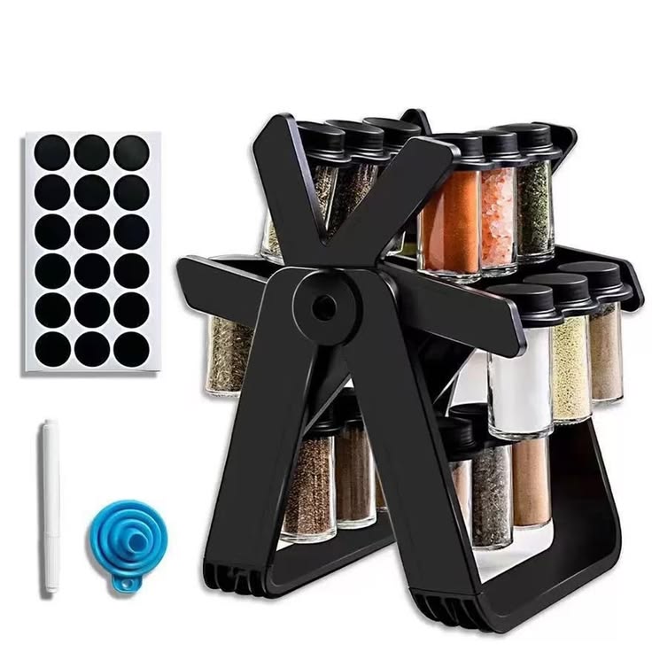 360° Rotating Ferris Wheel Spice Rack with 18 Glass Jars
