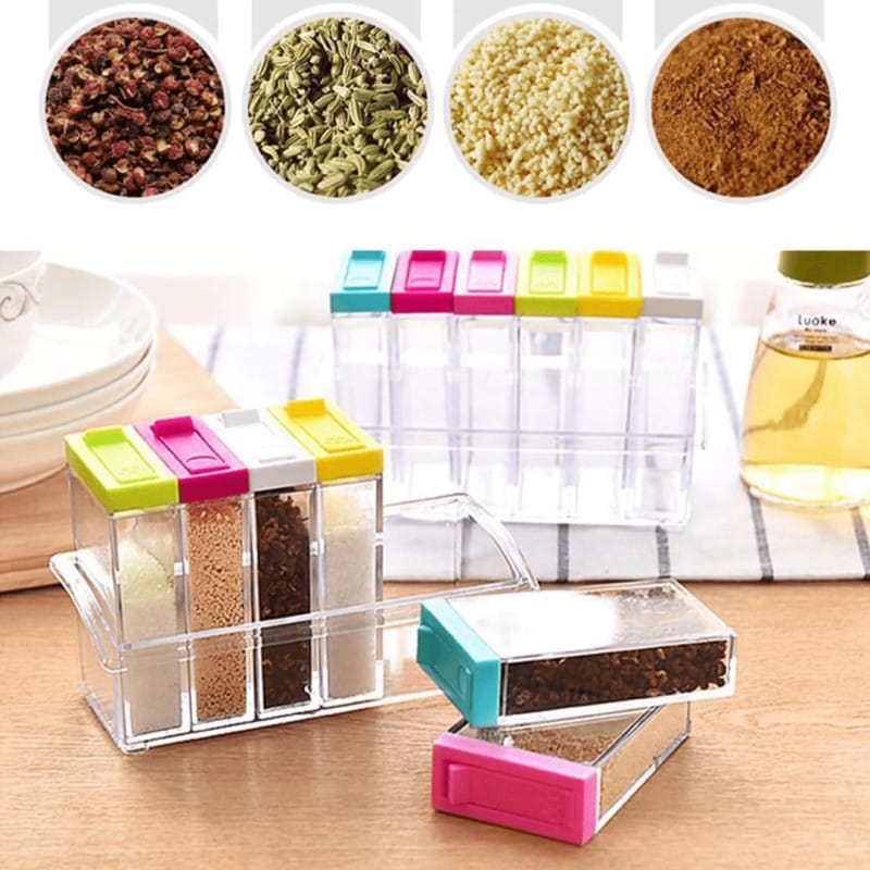 6-Piece Colorful Spice Container Set with Storage Crystal Tray