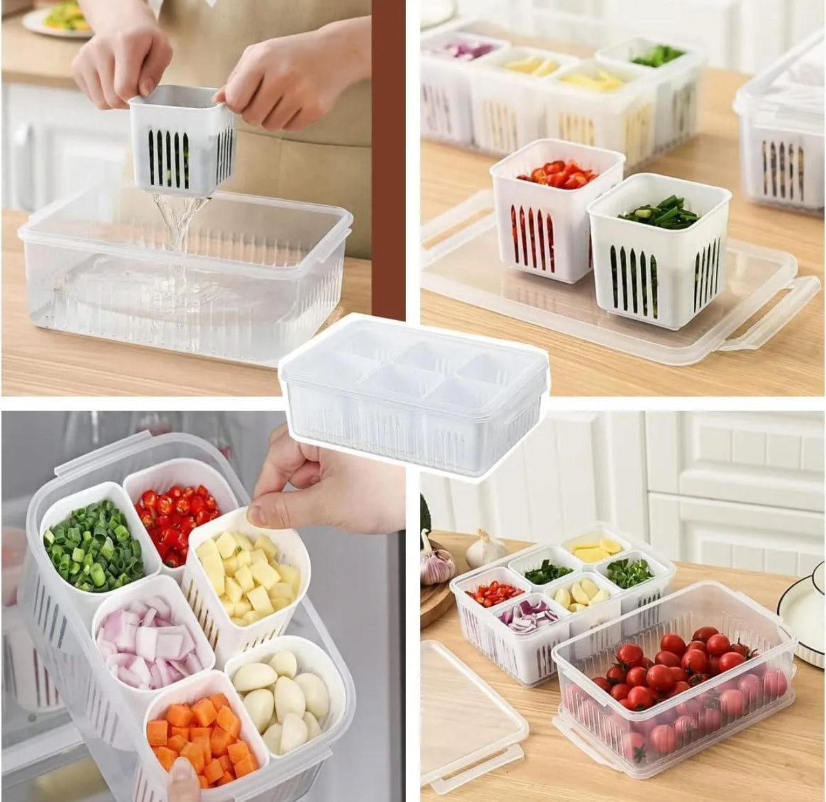 Multi-Compartment Vegetable Storage Container – Drain & Organize Food Easily