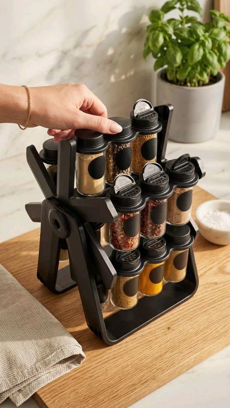 360° Rotating Ferris Wheel Spice Rack with 18 Glass Jars