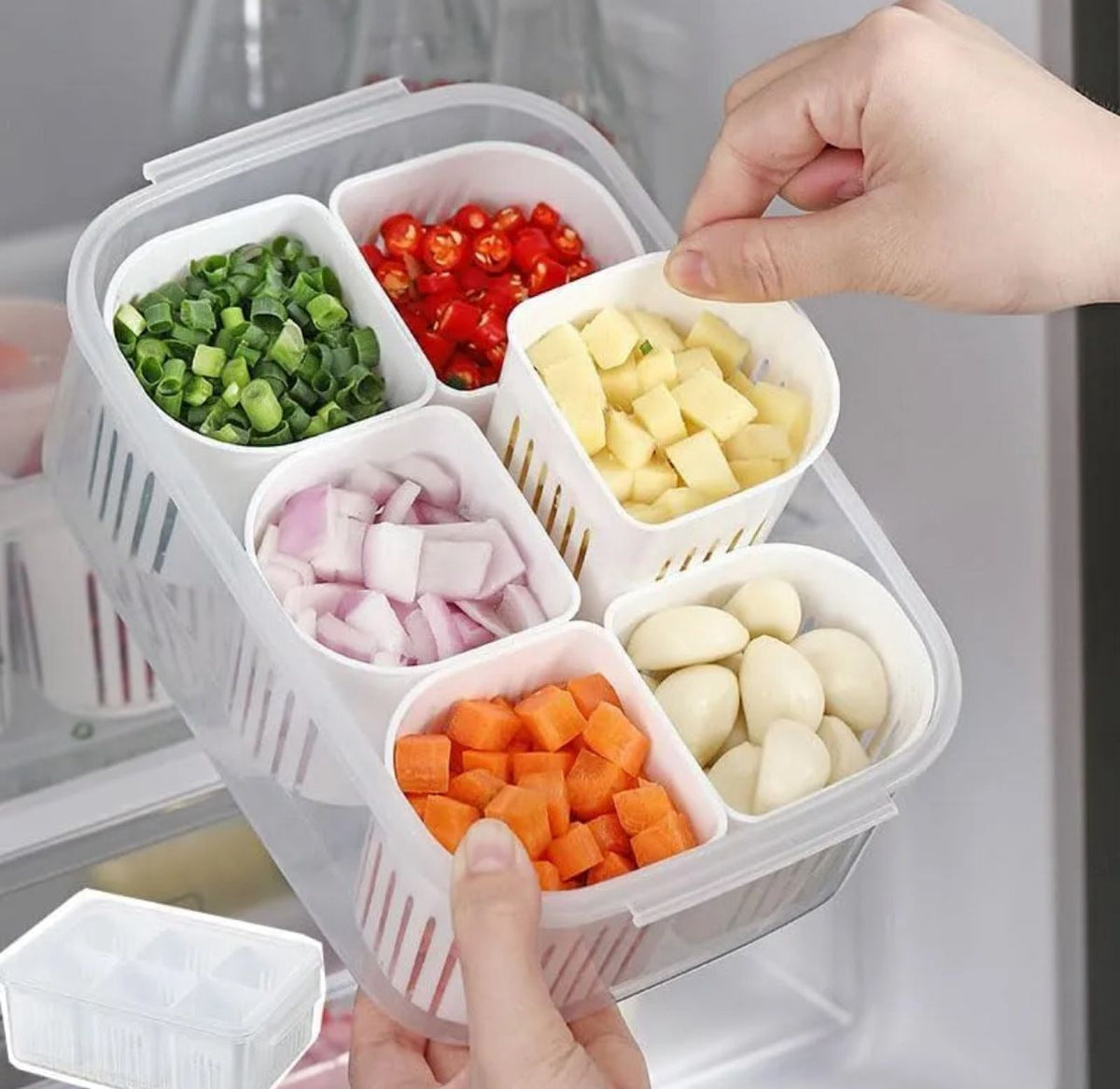 Multi-Compartment Vegetable Storage Container – Drain & Organize Food Easily