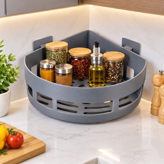 Wall-Mounted Corner Spice Rack Organizer