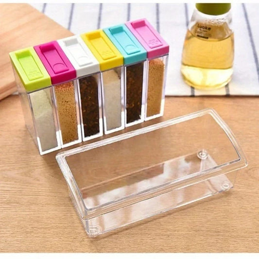 6-Piece Colorful Spice Container Set with Storage Crystal Tray