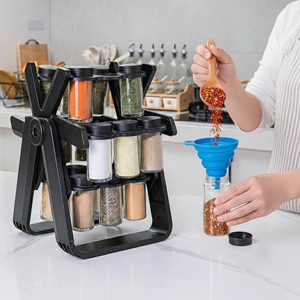 360° Rotating Ferris Wheel Spice Rack with 18 Glass Jars