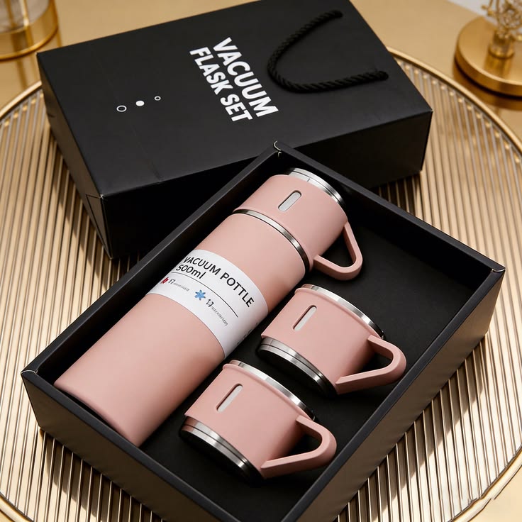 Vacuum Flask Gift Set – 3-Piece Insulated Bottle & Cup Set