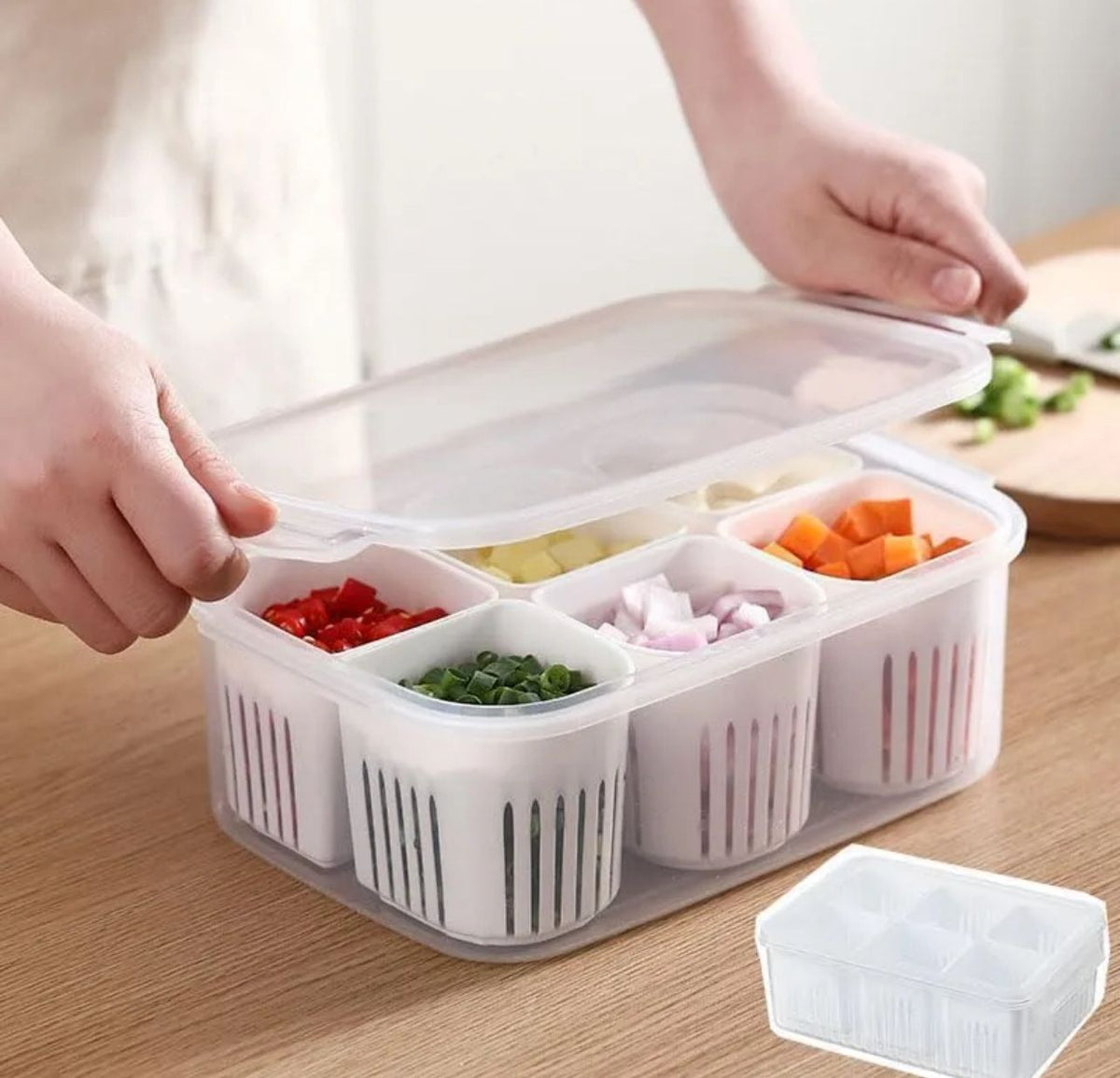 Multi-Compartment Vegetable Storage Container – Drain & Organize Food Easily