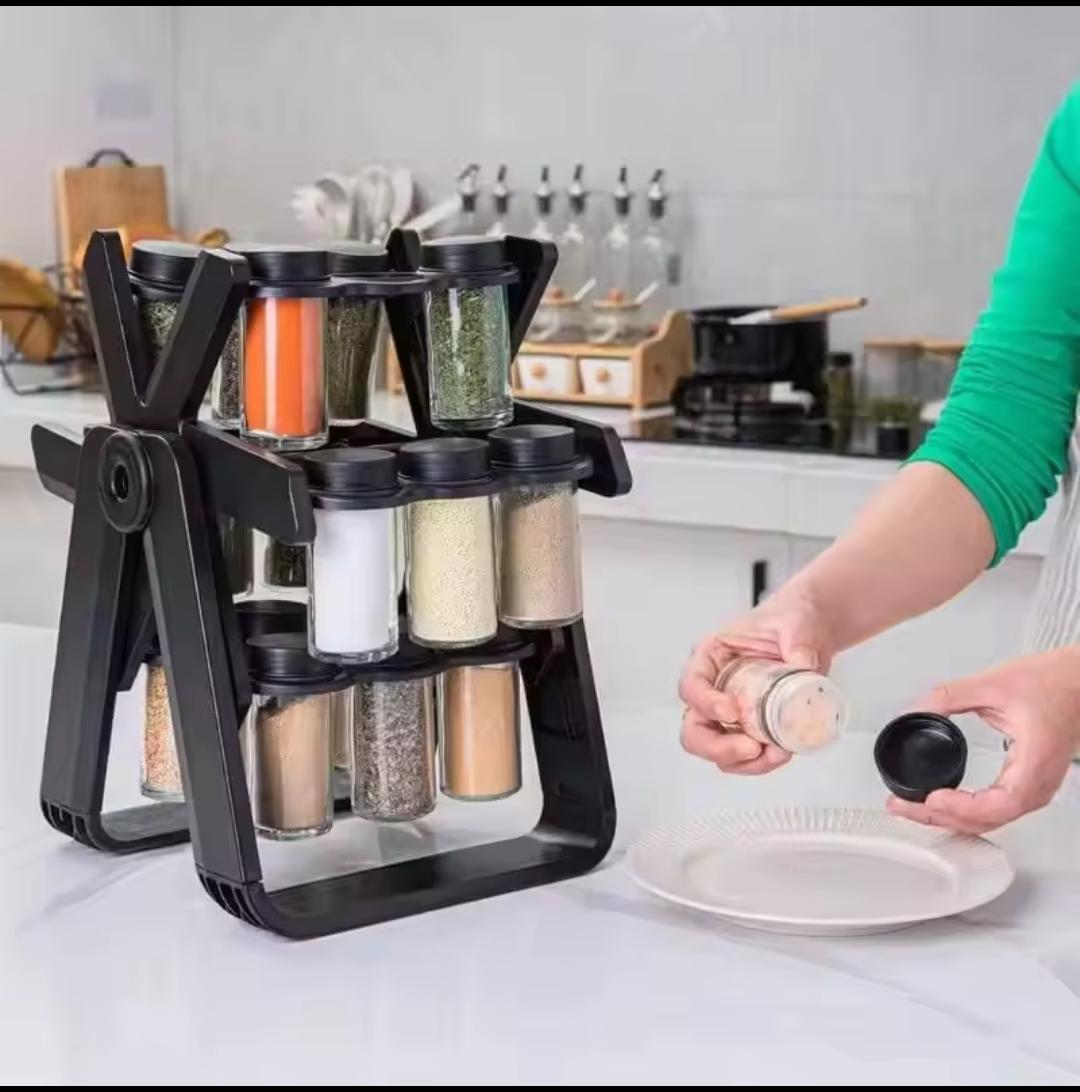 360° Rotating Ferris Wheel Spice Rack with 18 Glass Jars