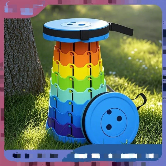 Portable Telescopic Folding Stool – Height-Adjustable Collapsible Rainbow Seat