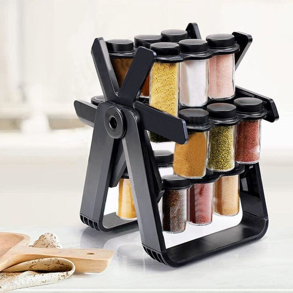 360° Rotating Ferris Wheel Spice Rack with 18 Glass Jars