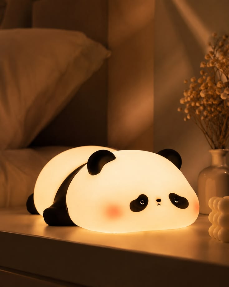 Cute Panda Silicone Night Light – 3-Level Brightness Adjustable Lamp